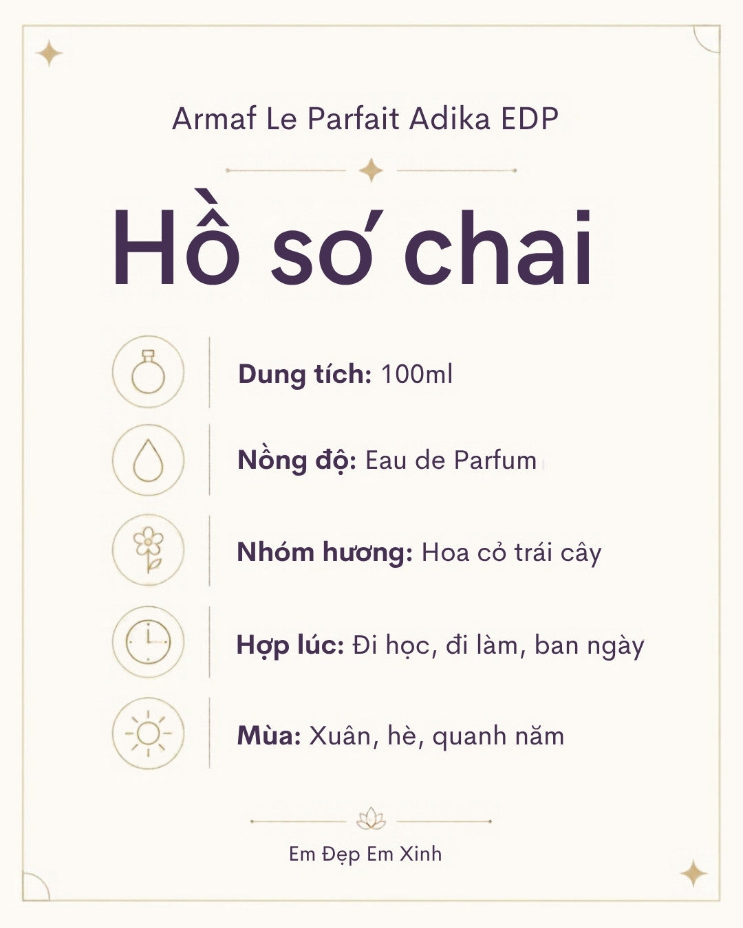 Armaf Le Parfait Adika Pour Femme EDP 100ml – nước hoa nữ chính hãng (hồ sơ chai)