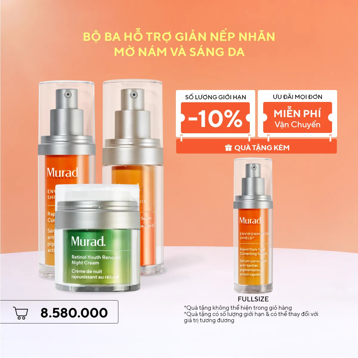 Bộ Ba Hỗ Trợ Giảm Nếp Nhăn, Mờ Nám Và Sáng Da Murad (Rapid Dark Spot & Vita-C Glycolic & Retinol Night Cream)