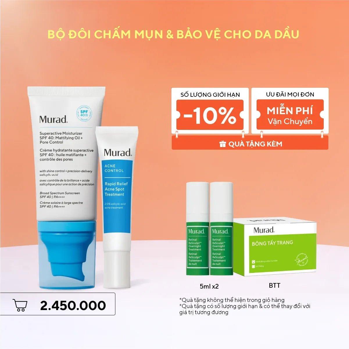 Bộ Đôi Chấm Mụn & Bảo Vệ Da Dầu Murad Acne (2 Sản Phẩm)
