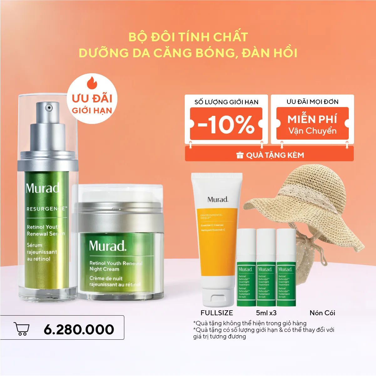 Bộ Đôi Tinh Chất Dưỡng Da Căng Bóng, Đàn Hồi Murad Resurgence Retinol Serum + Retinol Night Cream