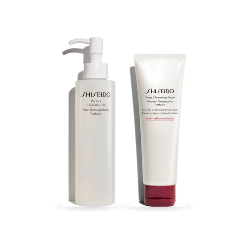 Bộ Làm Sạch 2 Bước Shiseido gồm dầu tẩy trang Perfect Cleansing Oil 180ml và sữa rửa mặt Deep Cleansing Foam 125ml