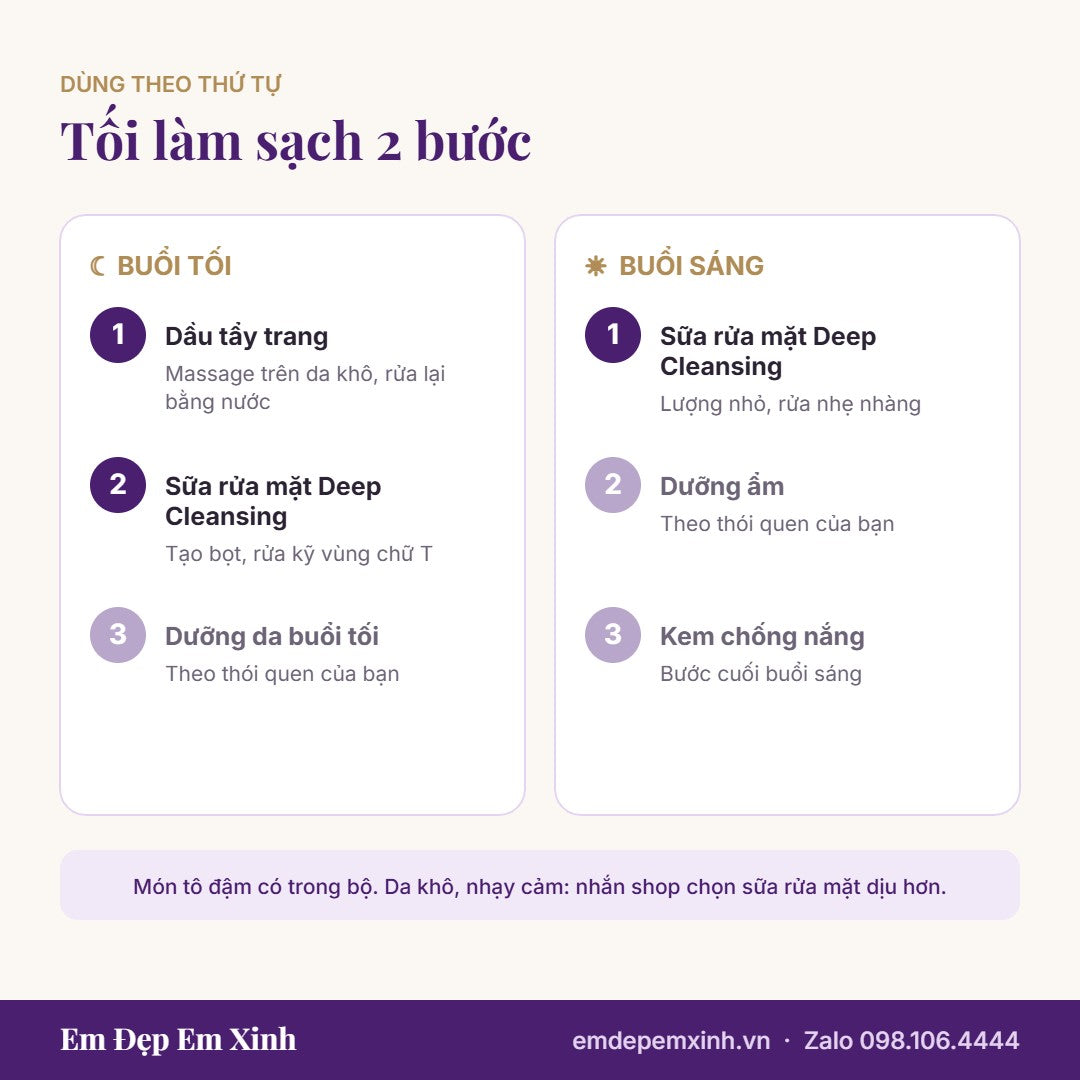 Cách dùng Bộ Làm Sạch 2 Bước Shiseido sáng và tối