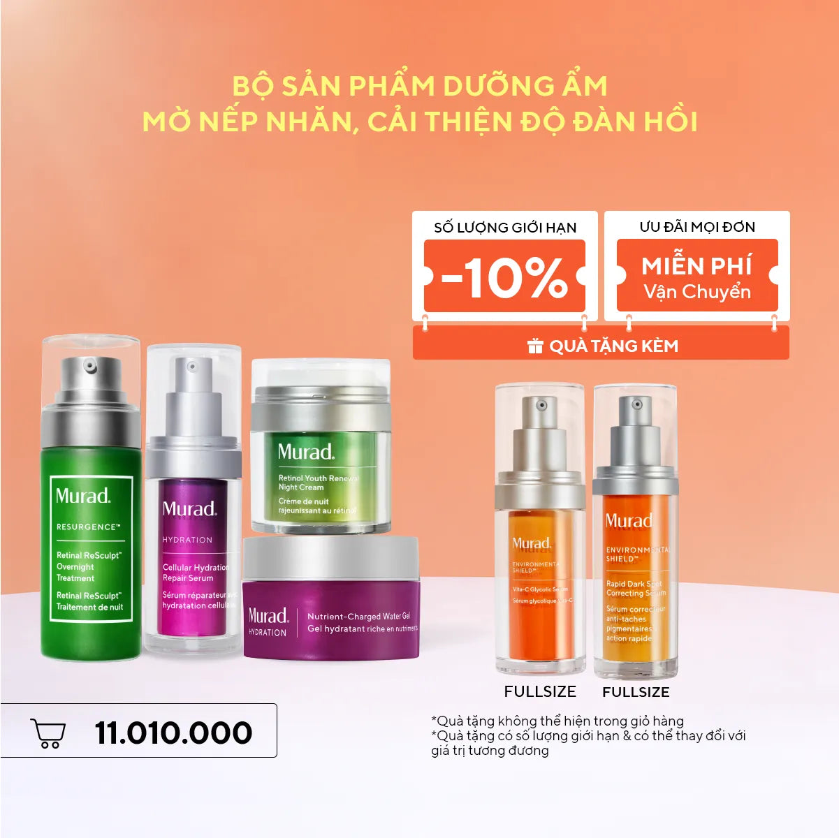 Combo Dưỡng Ẩm Mờ Nếp Nhăn, Cải Thiện Độ Đàn Hồi Murad Resurgence & Hydration (4 Sản Phẩm)