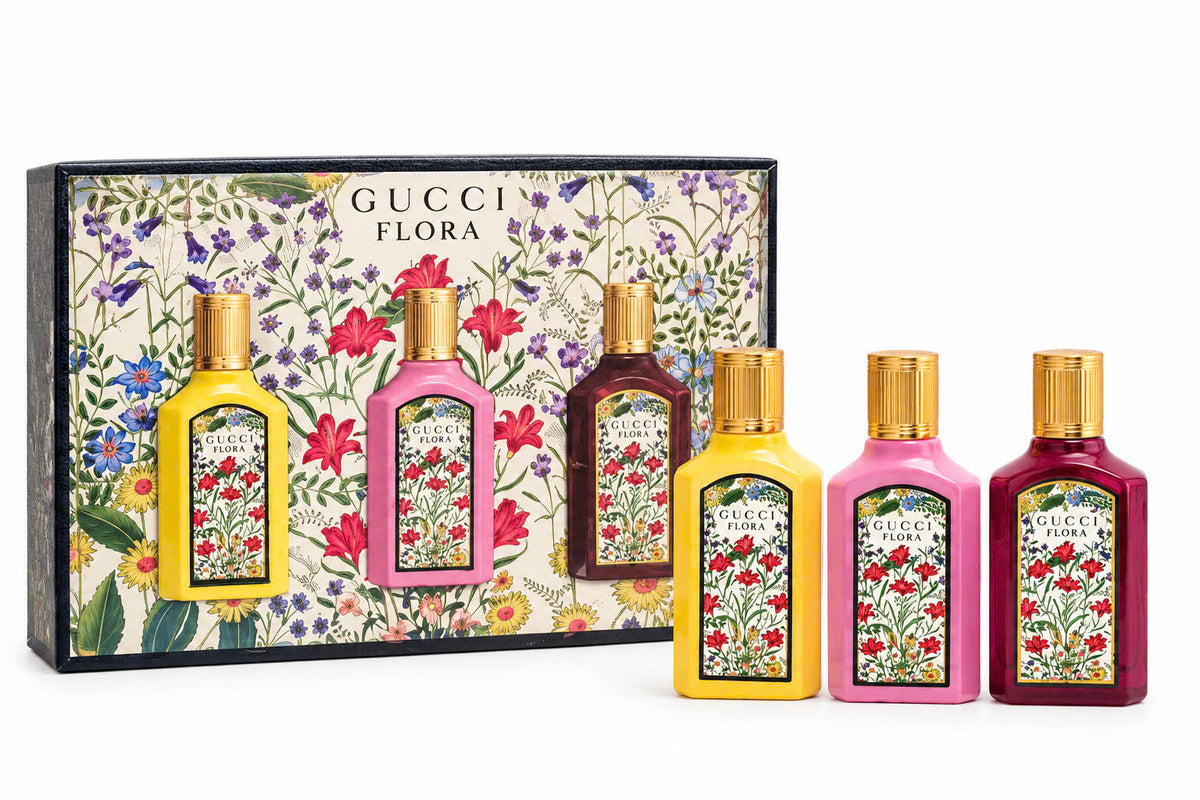 Set nước hoa Gucci Flora 3 x 5ml cùng hộp họa tiết hoa