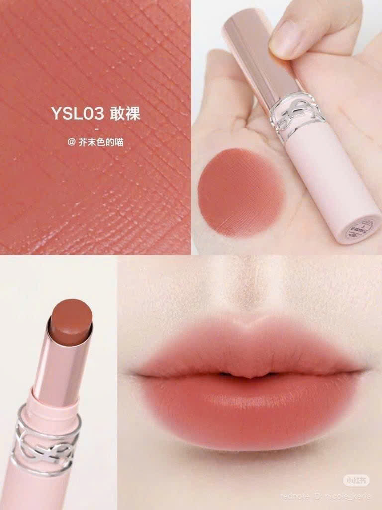 Ảnh thử màu tham khảo son YSL 03 trên môi và tay