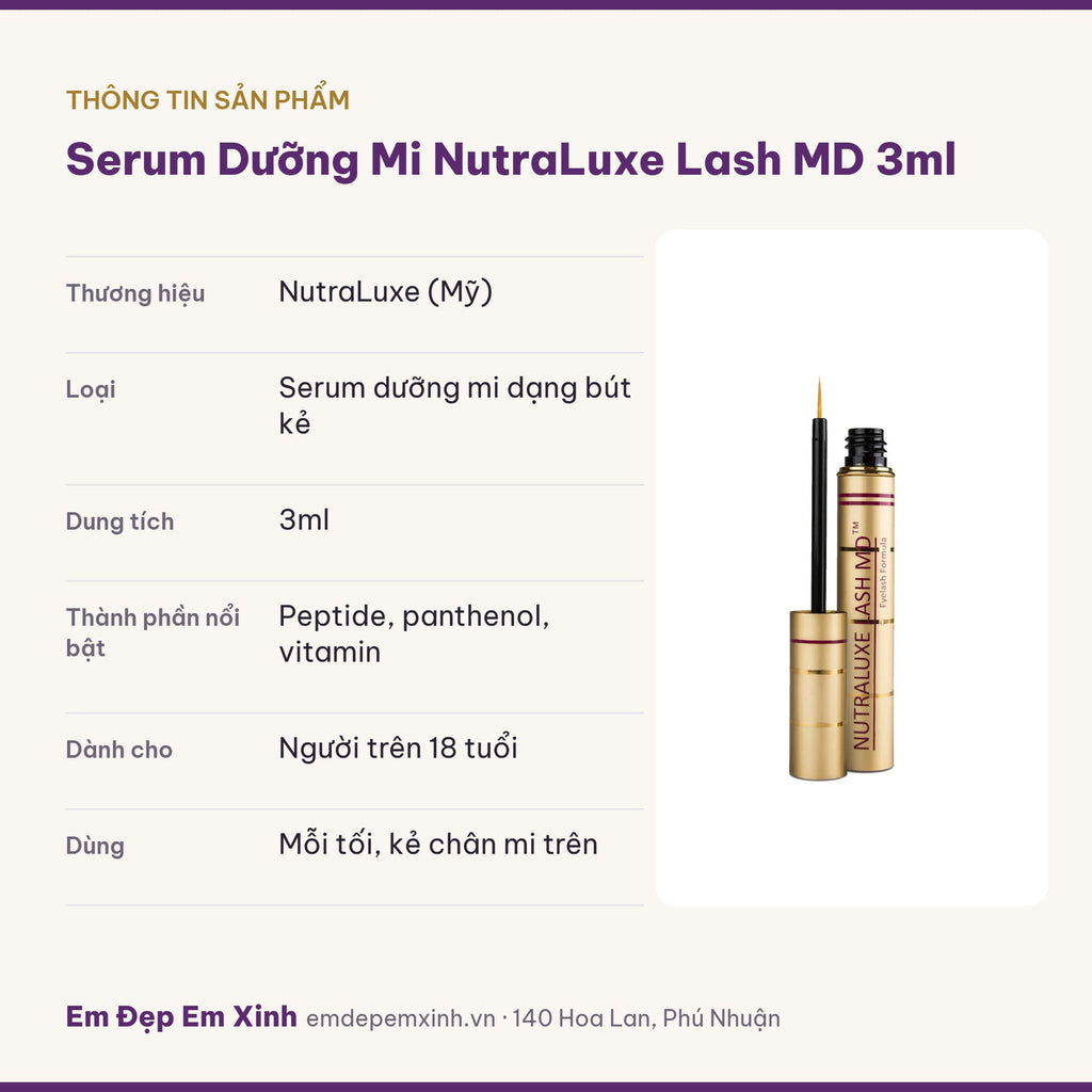 Thông tin sản phẩm serum dưỡng mi NutraLuxe Lash MD 3ml