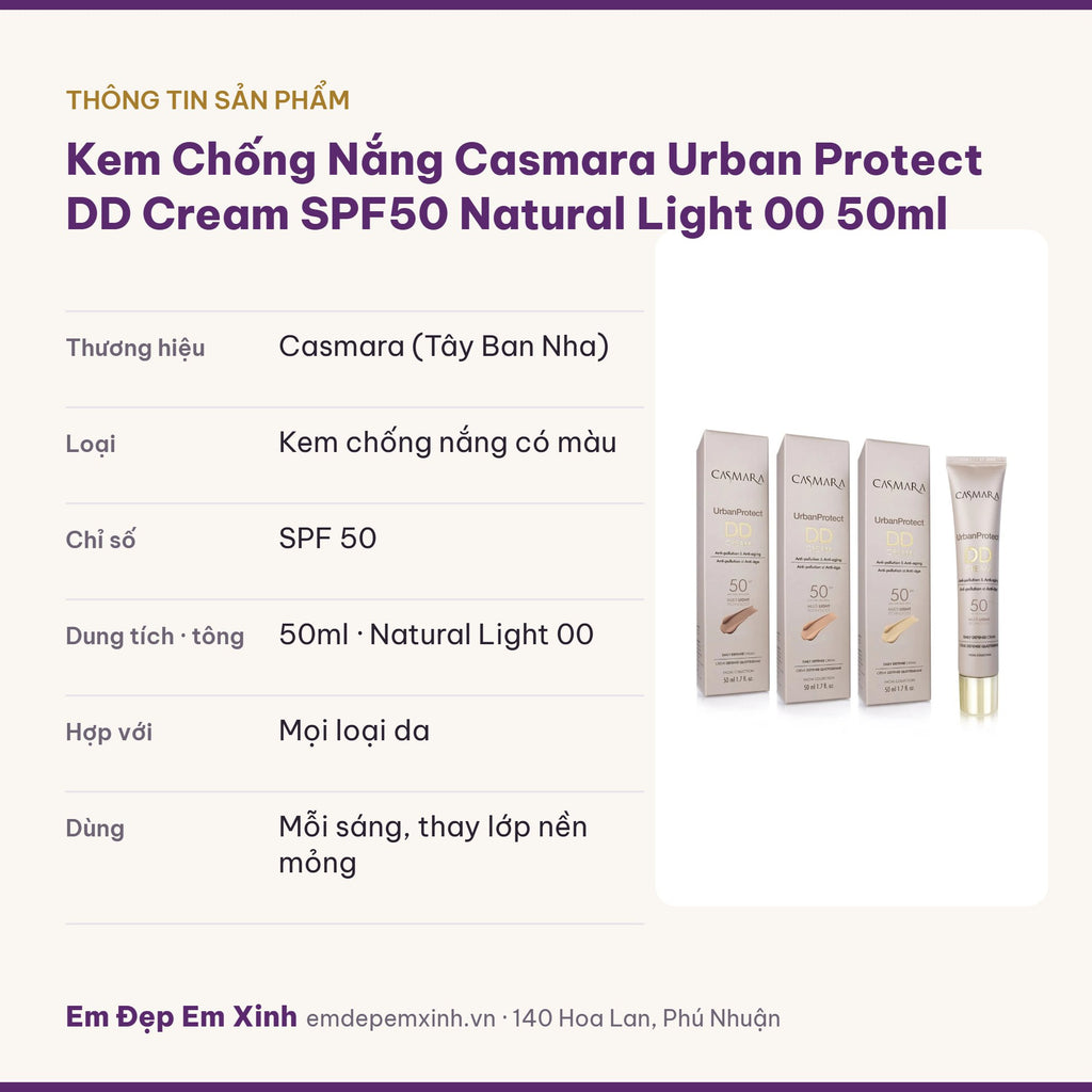 Thông tin sản phẩm kem chống nắng Casmara DD Cream SPF50 Natural Light 00