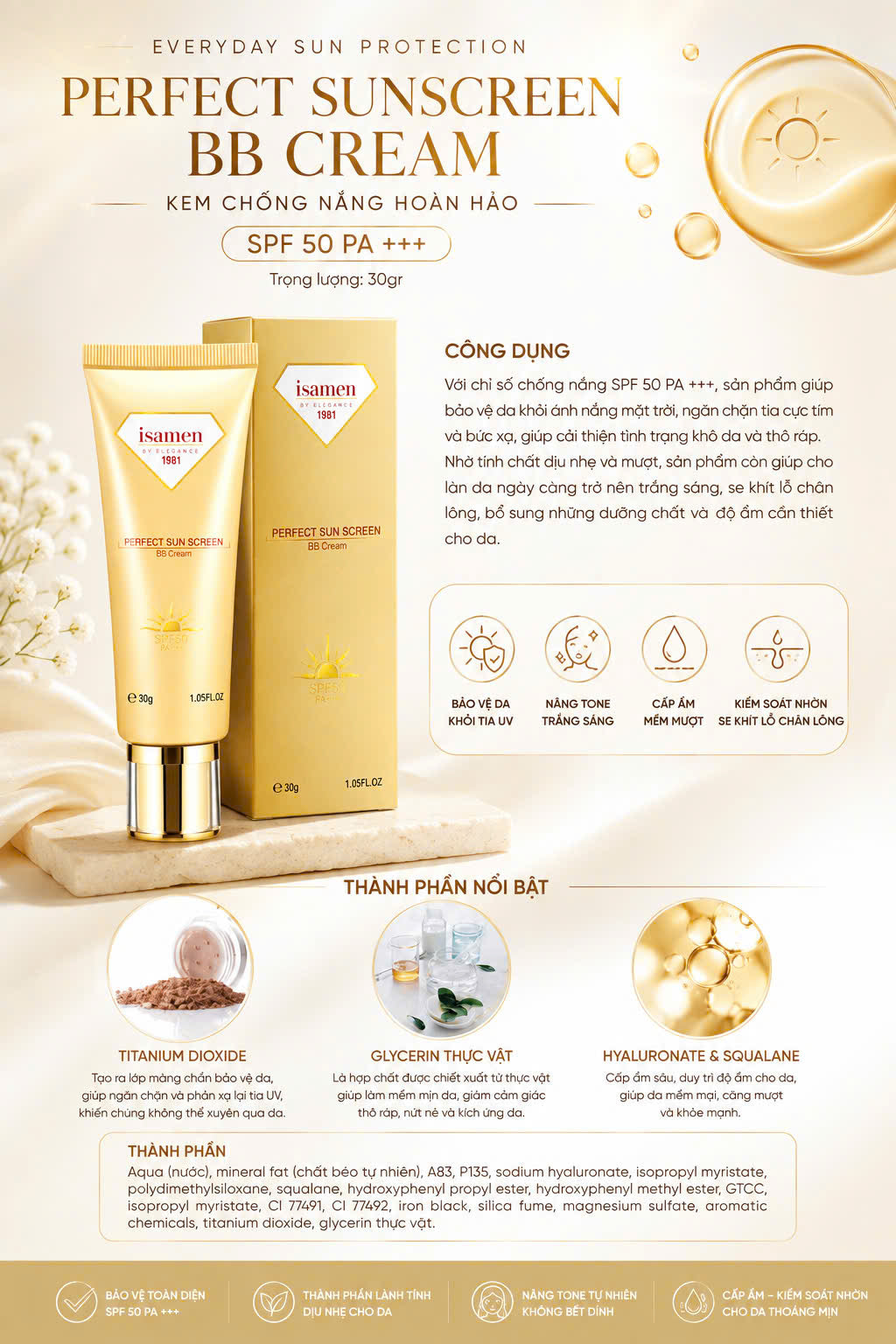 Kem Chống Nắng Hoàn Hảo Isamen 30g – Perfect Sun Screen BB Cream