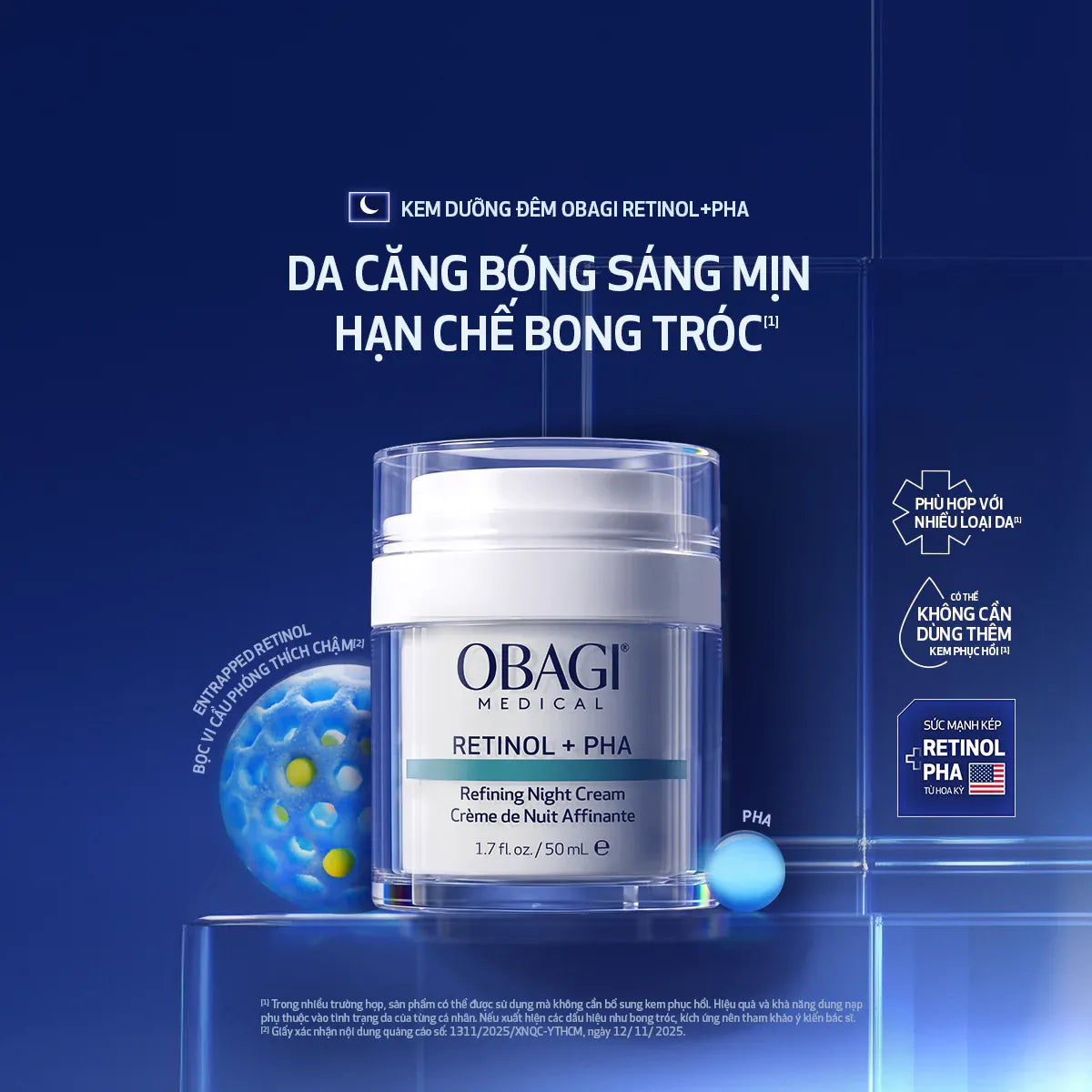 Kem Dưỡng Làm Mới & Duy Trì Độ Tươi Trẻ Làn Da Ban Đêm Obagi Medical Retinol + PHA (50ml)