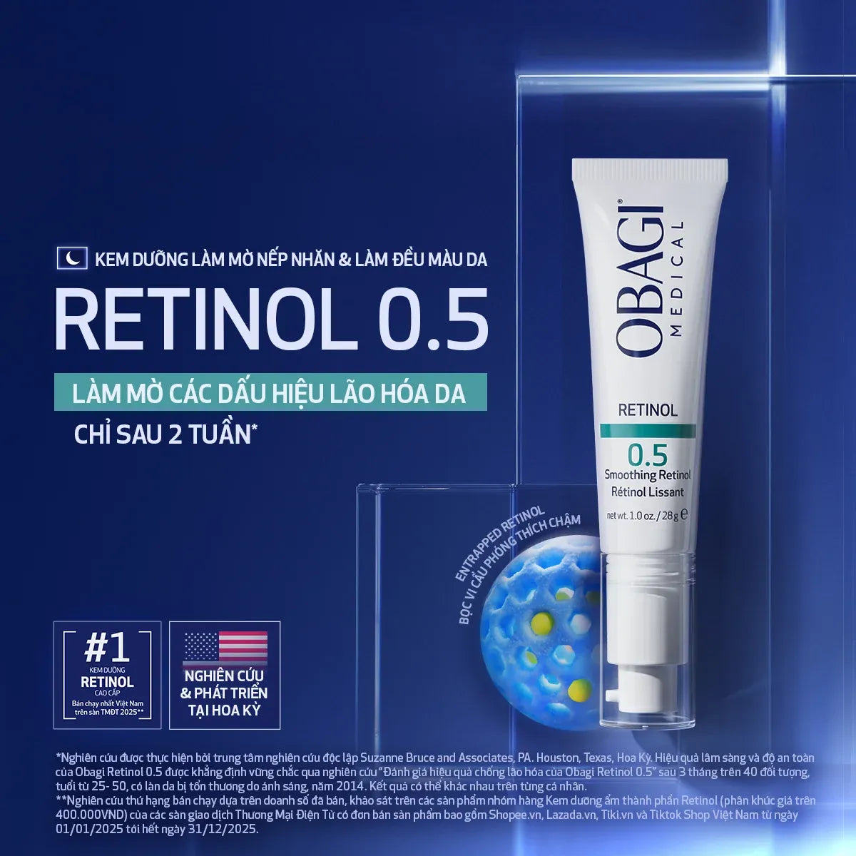 Kem Dưỡng Làm Mờ Nếp Nhăn & Làm Đều Màu Da Obagi360 Retinol 0.5