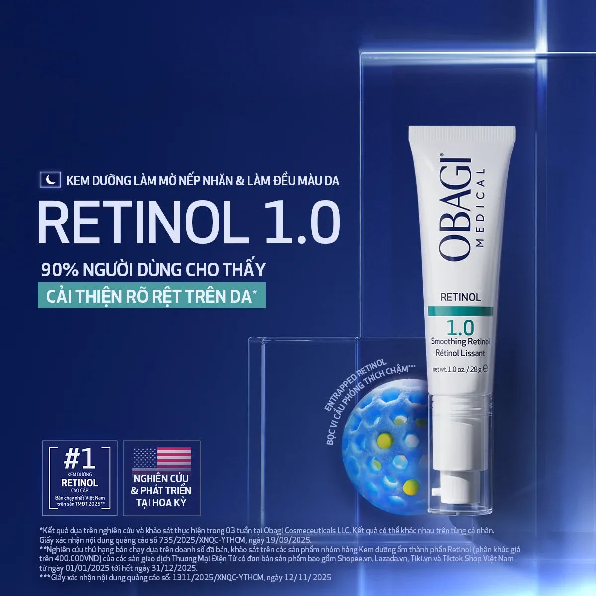 Kem Dưỡng Làm Mờ Nếp Nhăn, Mờ Thâm & Làm Đều Màu Da Obagi360 Retinol 1.0