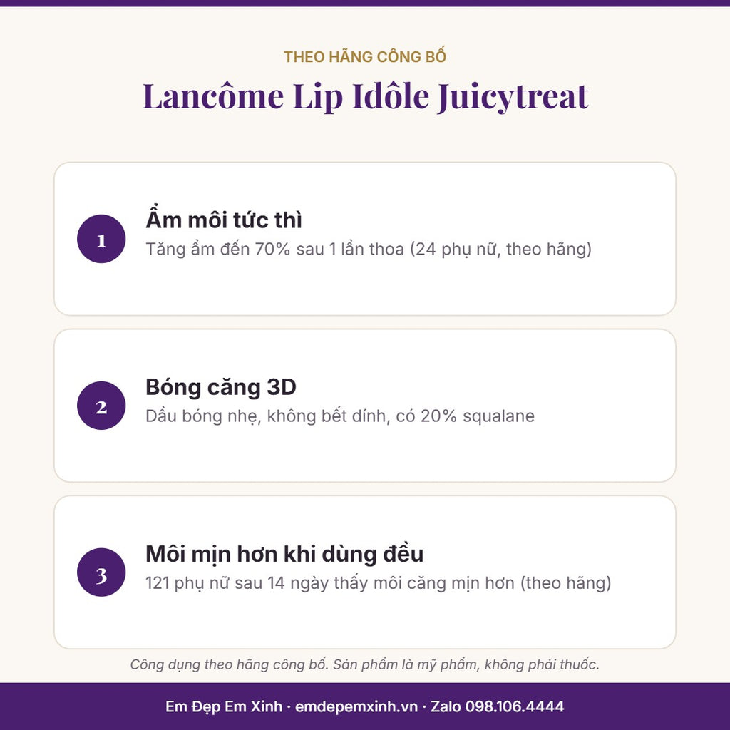 Son dưỡng Lancôme Lip Idôle Juicytreat – 3 điểm chính theo hãng