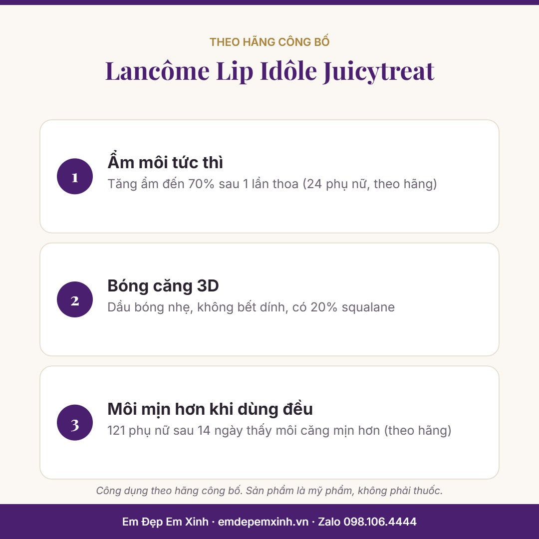 Son dưỡng Lancôme Lip Idôle Juicytreat – 3 điểm chính theo hãng