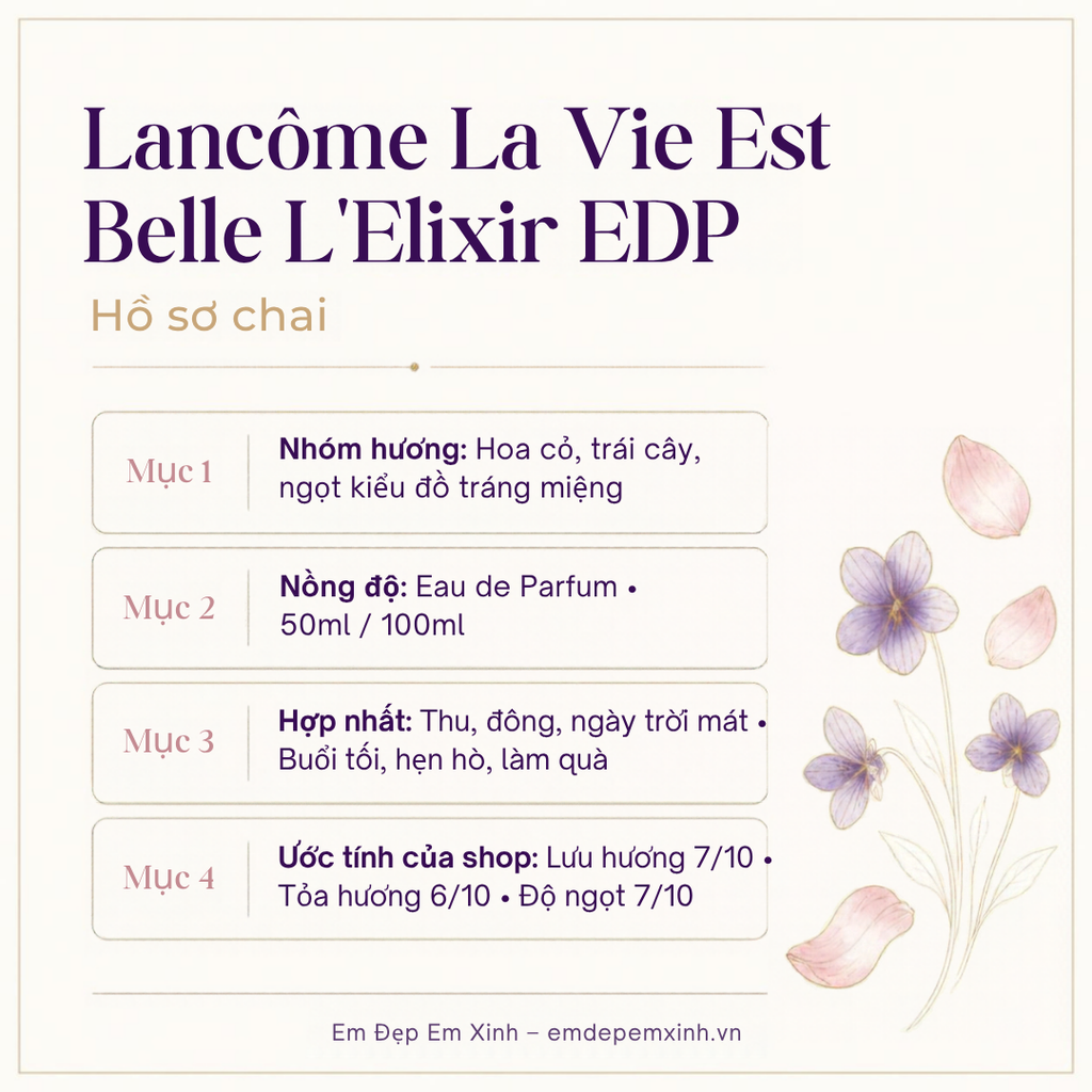 Lancôme La Vie Est Belle L'Elixir EDP 50ml/100ml – nước hoa nữ chính hãng, hồ sơ chai