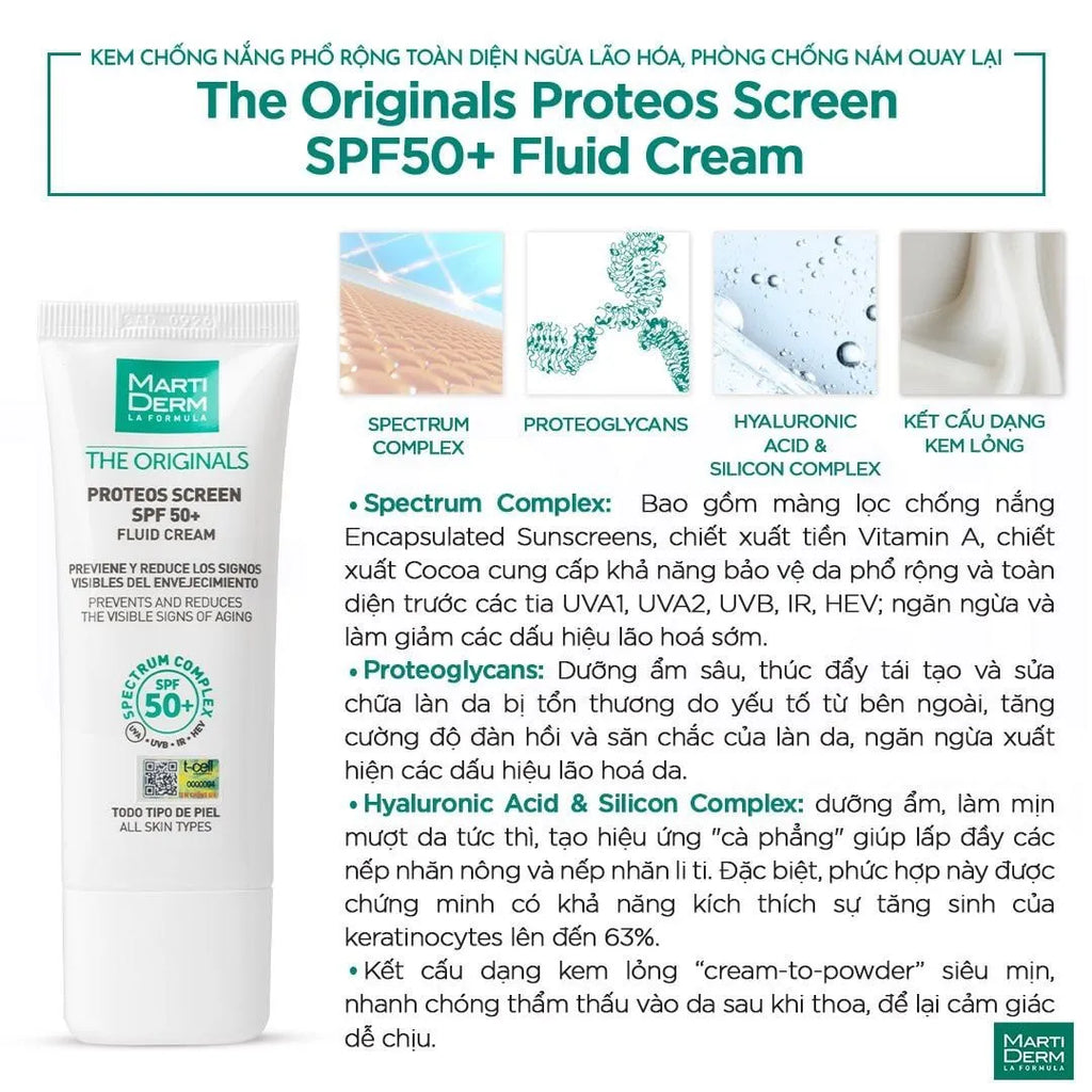 Kem Chống Nắng Phổ Rộng Toàn Diện MartiDerm The Originals Proteos Screen SPF50+ Fluid Cream (40ml)