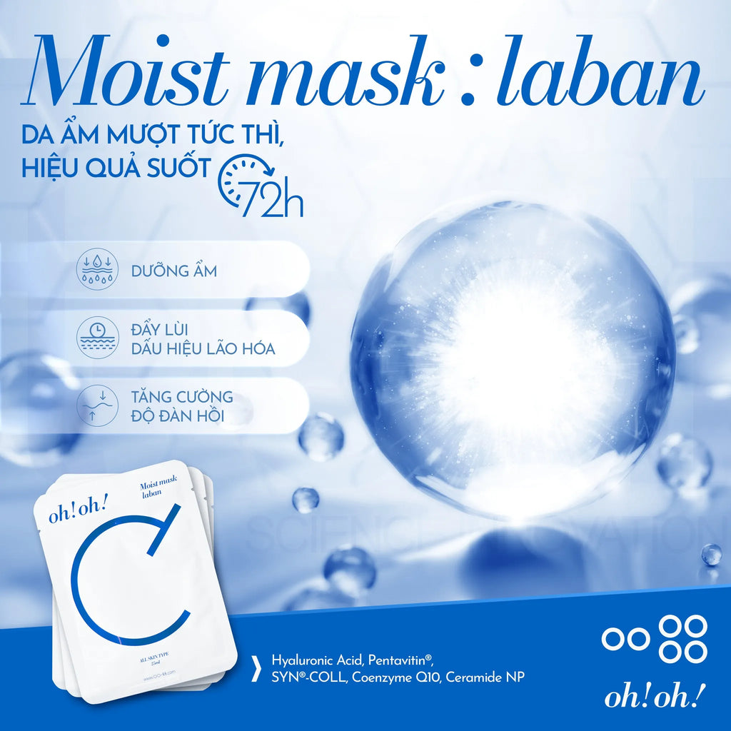 Mặt Nạ Dưỡng Ẩm & Hỗ Trợ Phục Hồi Da Nhạy Cảm oh!oh! Moist Mask Laban (Hộp 10 Miếng)