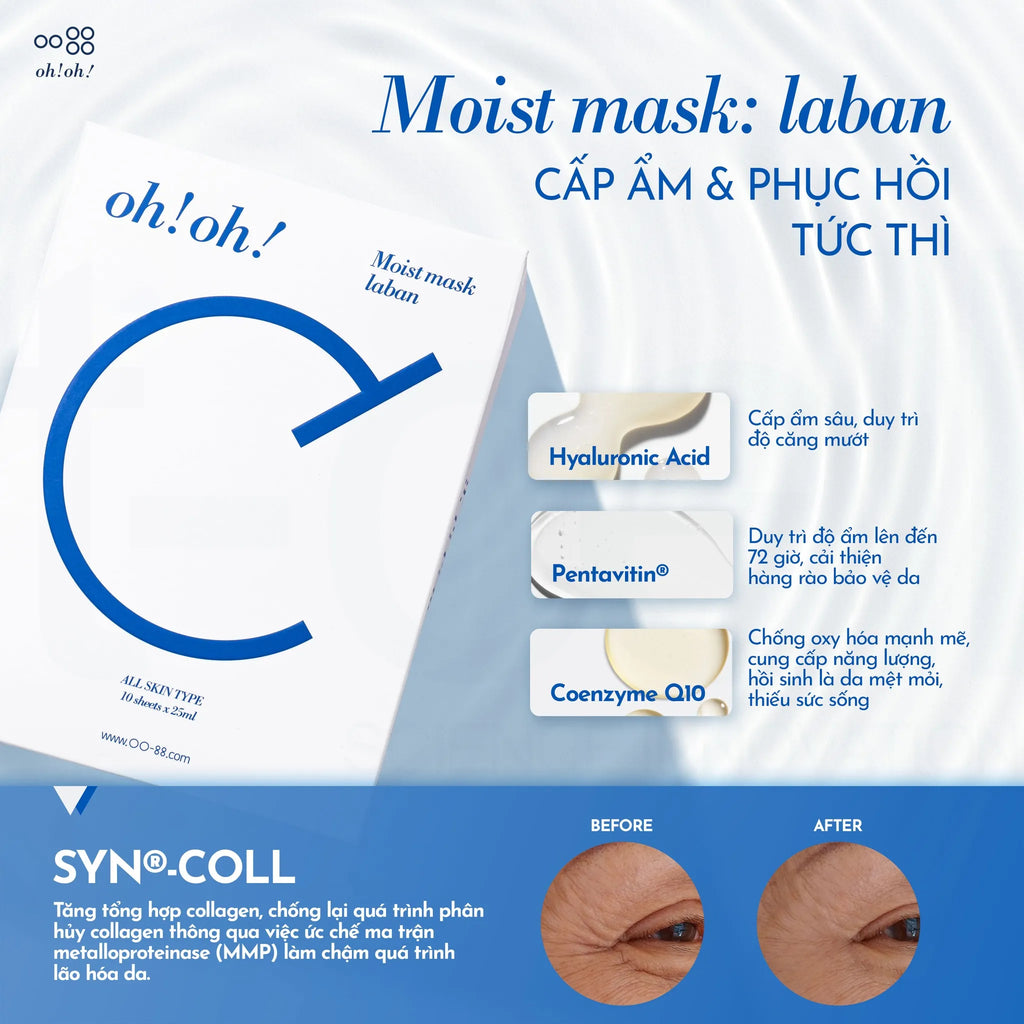 Mặt Nạ Dưỡng Ẩm & Hỗ Trợ Phục Hồi Da Nhạy Cảm oh!oh! Moist Mask Laban (Hộp 10 Miếng)