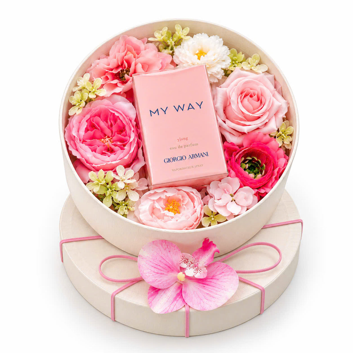 Bộ quà My Way Ylang với nắp hộp trang trí dây hồng