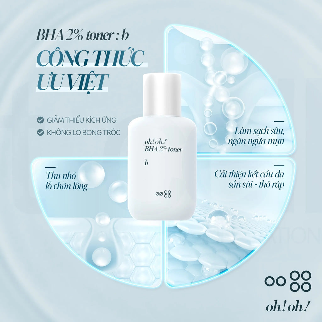 Nước Cân Bằng Tẩy Tế Bào Chết Sạch Sâu oh!oh! BHA 2% Toner : b (75ml)