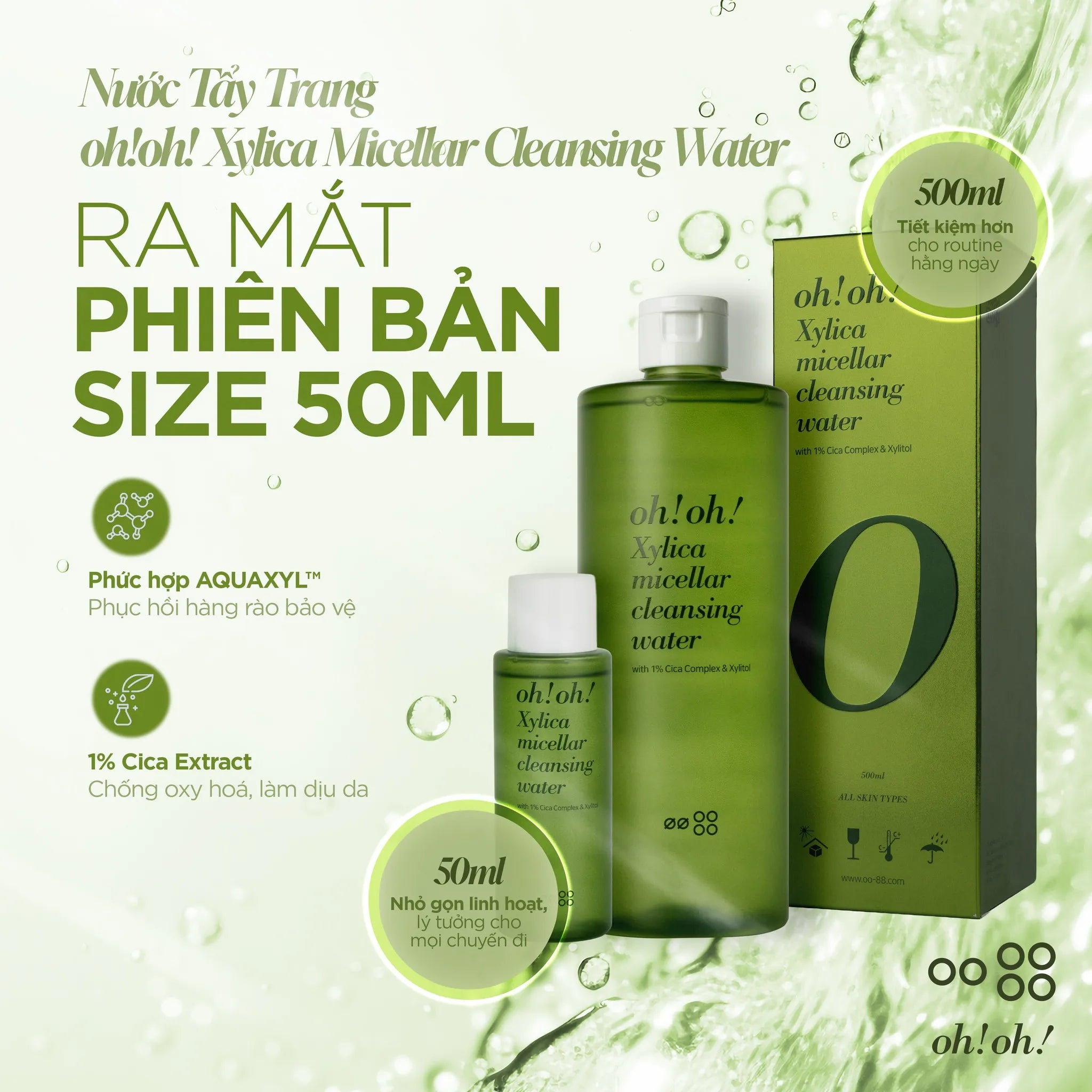 Nước Tẩy Trang Làm Dịu & Hỗ Trợ Phục Hồi Màng Lipid oh!oh! Xylica Micellar Cleansing Water (500ml)