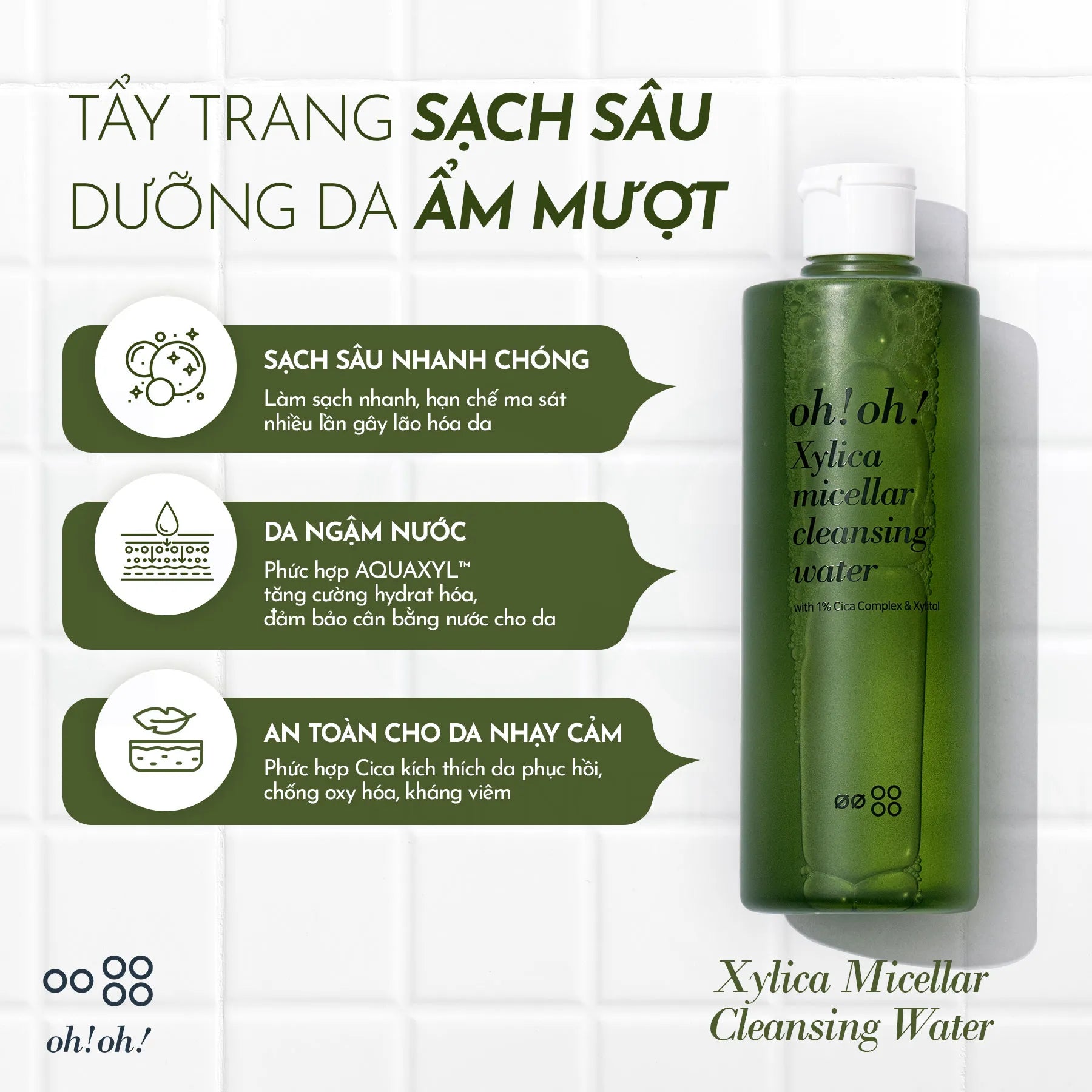 Nước Tẩy Trang Làm Dịu & Hỗ Trợ Phục Hồi Màng Lipid oh!oh! Xylica Micellar Cleansing Water (500ml)