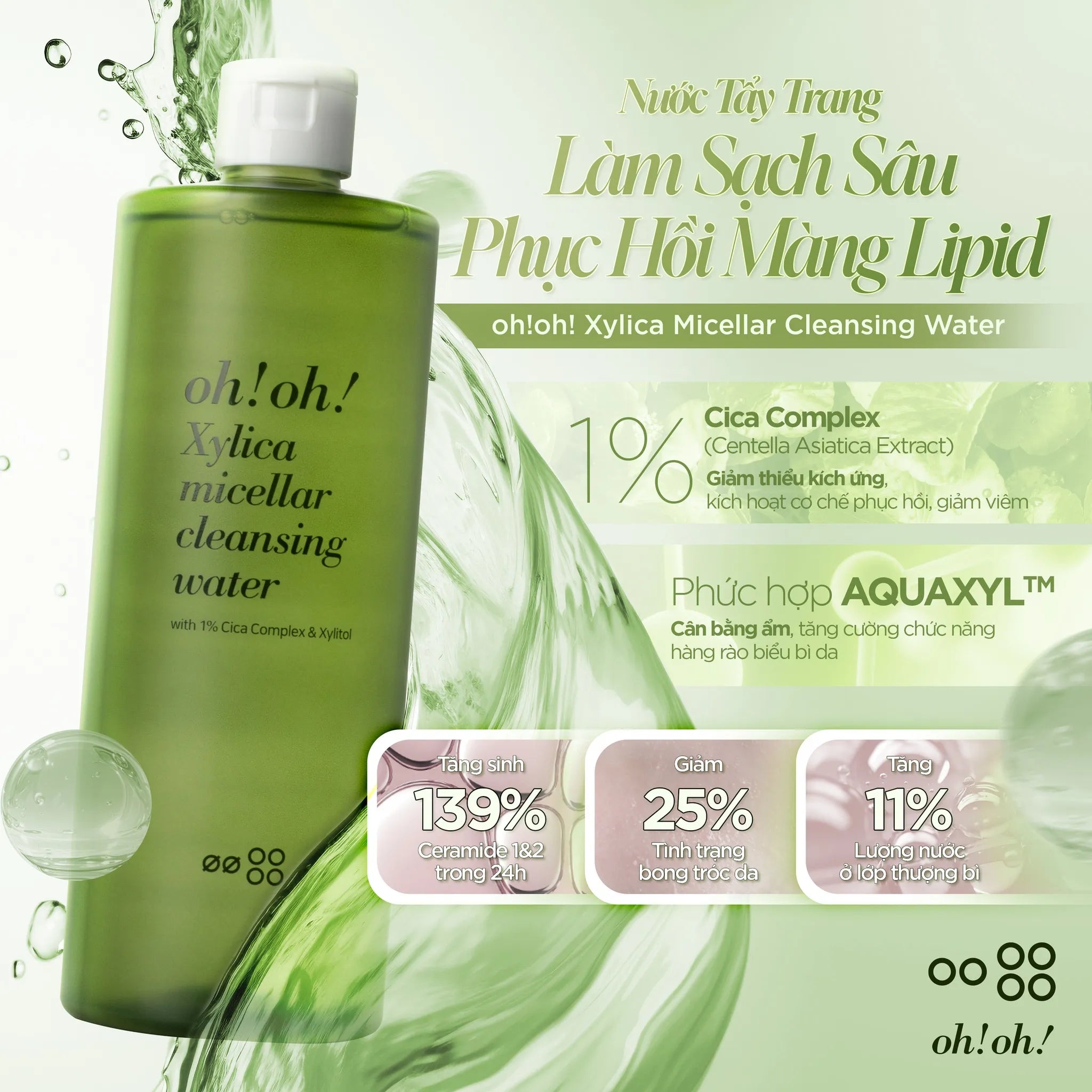 Nước Tẩy Trang Làm Dịu & Hỗ Trợ Phục Hồi Màng Lipid oh!oh! Xylica Micellar Cleansing Water (500ml)
