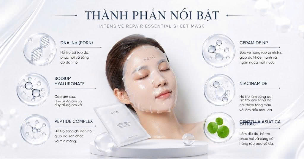 Mặt Nạ PDRN Chăm Sóc Dưỡng Sáng Da IDENEL (Hộp 10 Miếng)