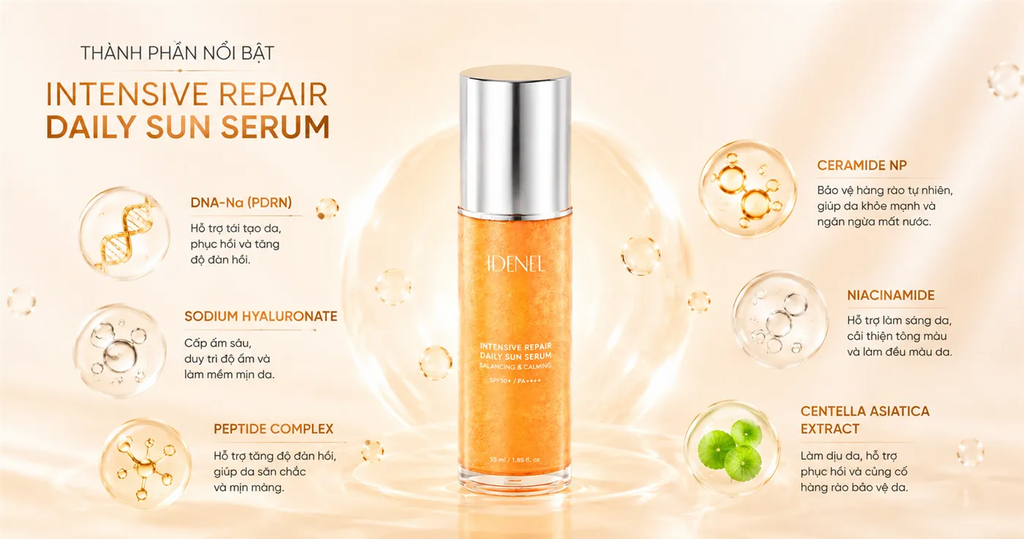 Serum Chống Nắng Noãn Cá Hồi – IDENEL Intensive Repair Daily Sun Serum SPF50+ PA++++ 50ml
