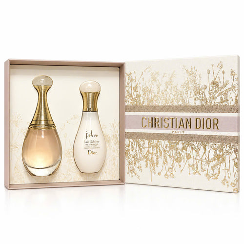 Set Dior J’adore gồm nước hoa và sữa dưỡng thể Lait Sublime trong hộp họa tiết hoa vàng