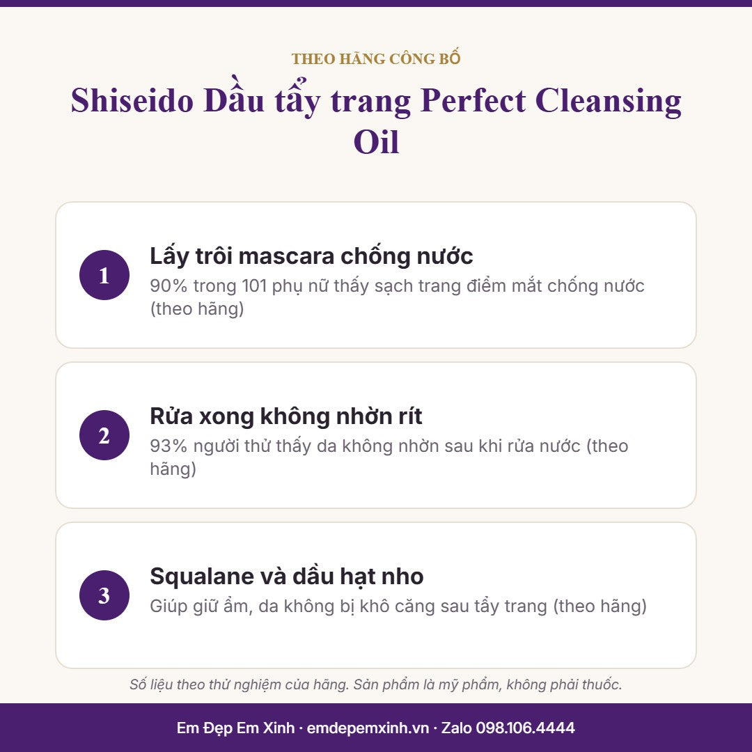 Dầu tẩy trang Shiseido Perfect Cleansing Oil – 3 điểm chính theo hãng