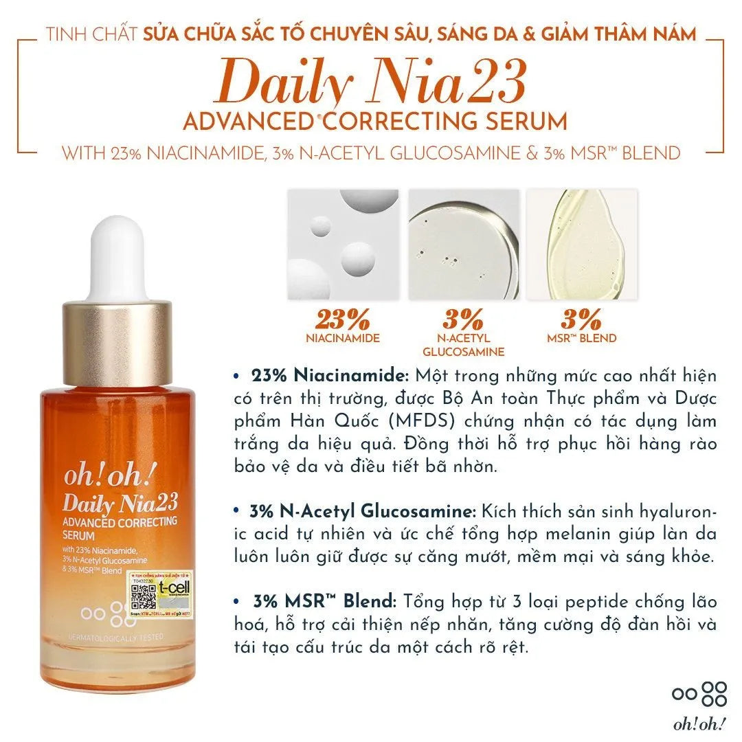 Tinh Chất Hỗ Trợ Làm Sáng Da & Cải Thiện Thâm Nám oh!oh! Daily Nia23 Advanced Correcting Serum (30ml)