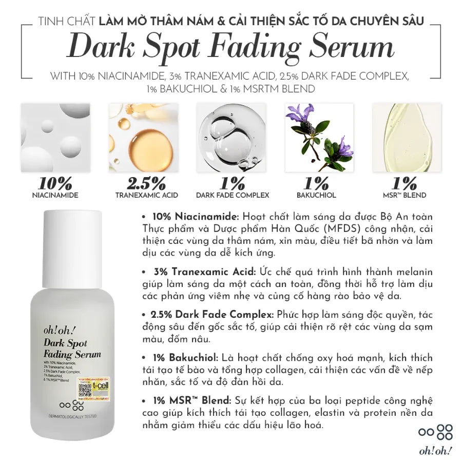 Tinh Chất Hỗ Trợ Mờ Thâm Nám & Chống Lão Hóa oh!oh! Dark Spot Fading Serum (30ml)