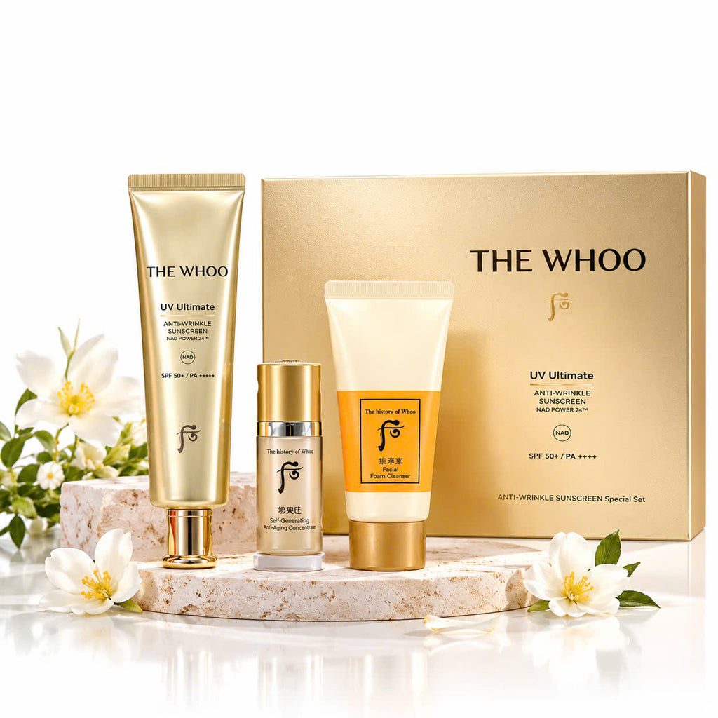 Set quà 20/10 The Whoo UV Ultimate chống nắng 75ml, serum 8ml & sữa rửa mặt 40ml