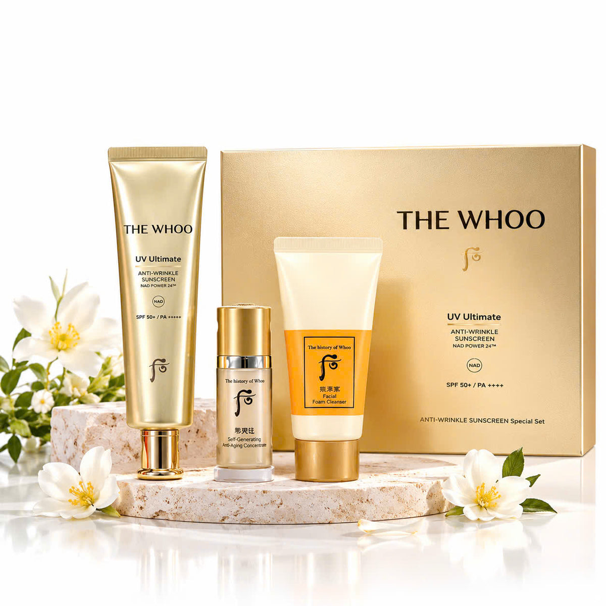 Set quà 20/10 The Whoo UV Ultimate chống nắng 75ml, serum 8ml & sữa rửa mặt 40ml