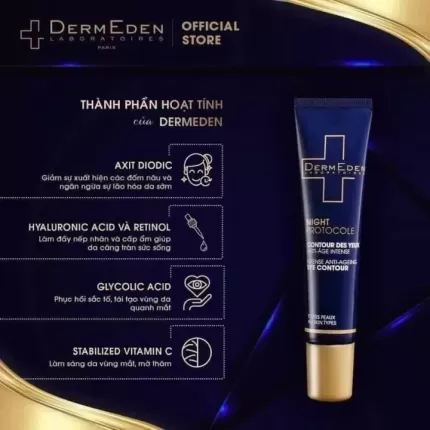 Kem Mắt Làm Mờ Quầng Thâm Nếp Nhăn Bọng Mắt DermEden Eye Contour Retinol 1% Niacinamide 5% 15ML
