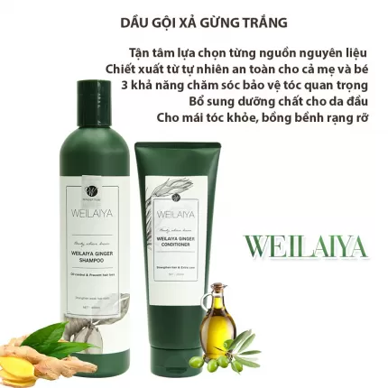 Bộ Dầu Gội Xả Gừng Weilaiya (Màu trắng)