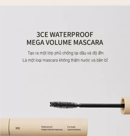 Chuốt mi làm dày dài và cong mi 3CE Waterproof Mega Volume Mascara #Black
